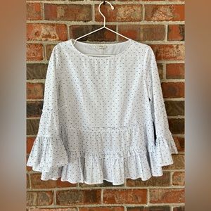 Tyler Boe cotton blouse white bell sleeve pinstripe dots M